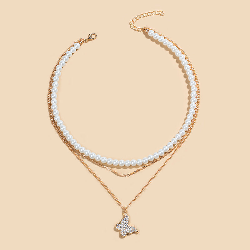 GP SKY Butterfly Pearl layered necklace