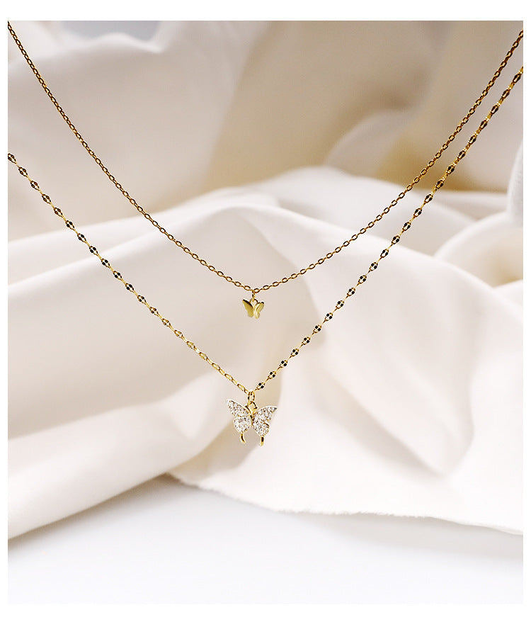 GP SKY Double Butterfly Layered Necklace- White & Gold Options