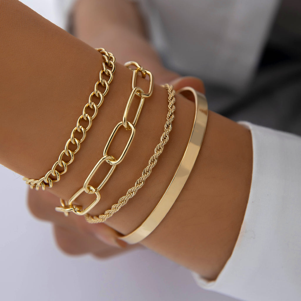 GP SKY Gold Chain Bracelet Set (4-piece Minimalist Collection)