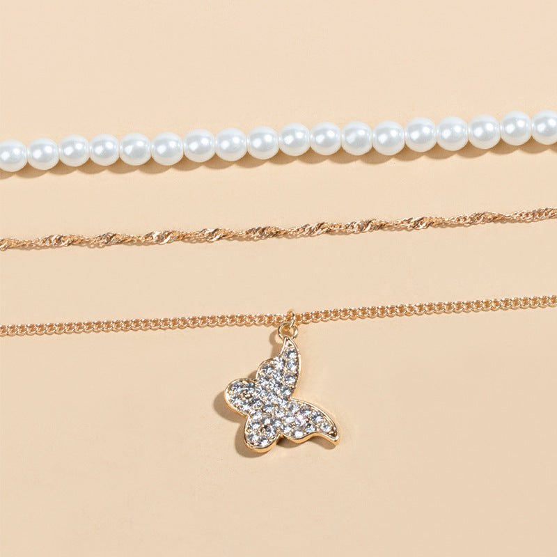 GP SKY Butterfly Pearl layered necklace