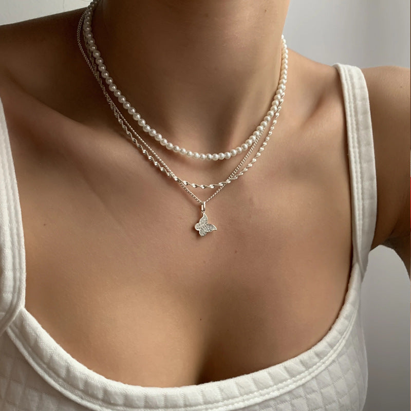 GP SKY Butterfly Pearl layered necklace