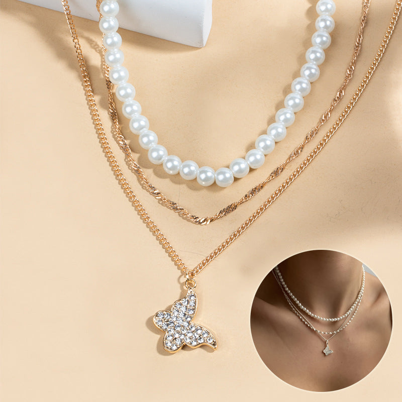 GP SKY Butterfly Pearl layered necklace