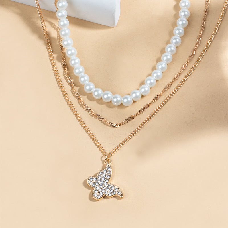 GP SKY Butterfly Pearl layered necklace