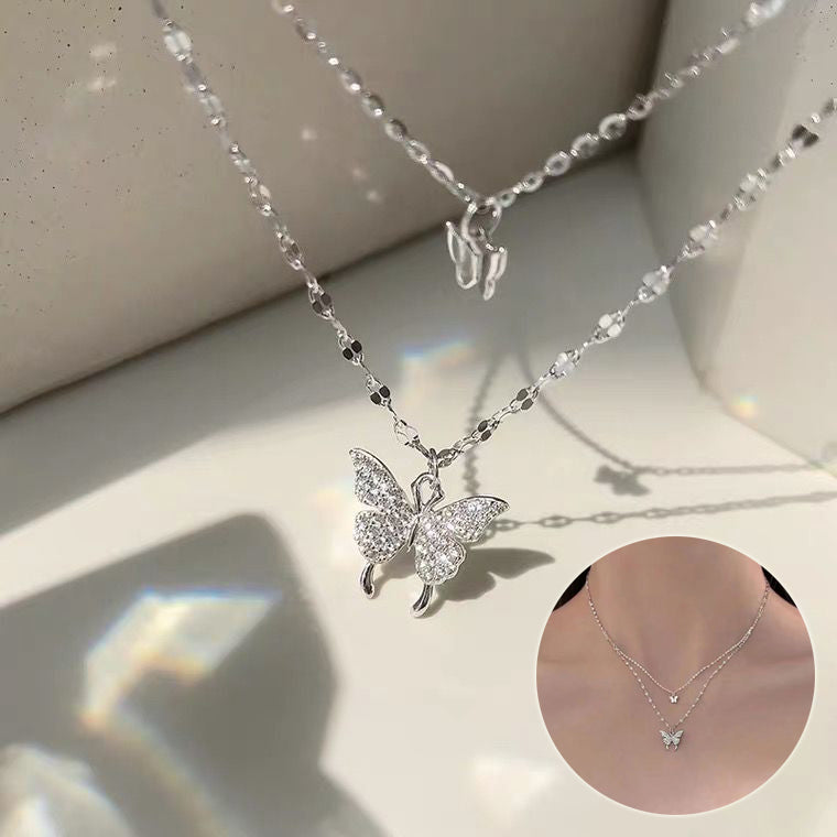 GP SKY Double Butterfly Layered Necklace- White & Gold Options