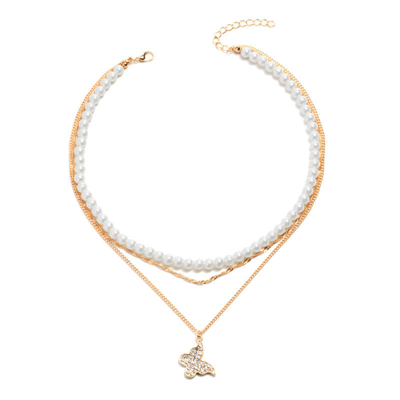GP SKY Butterfly Pearl layered necklace