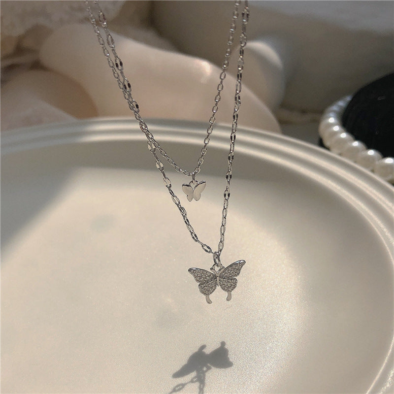 GP SKY Double Butterfly Layered Necklace- White & Gold Options