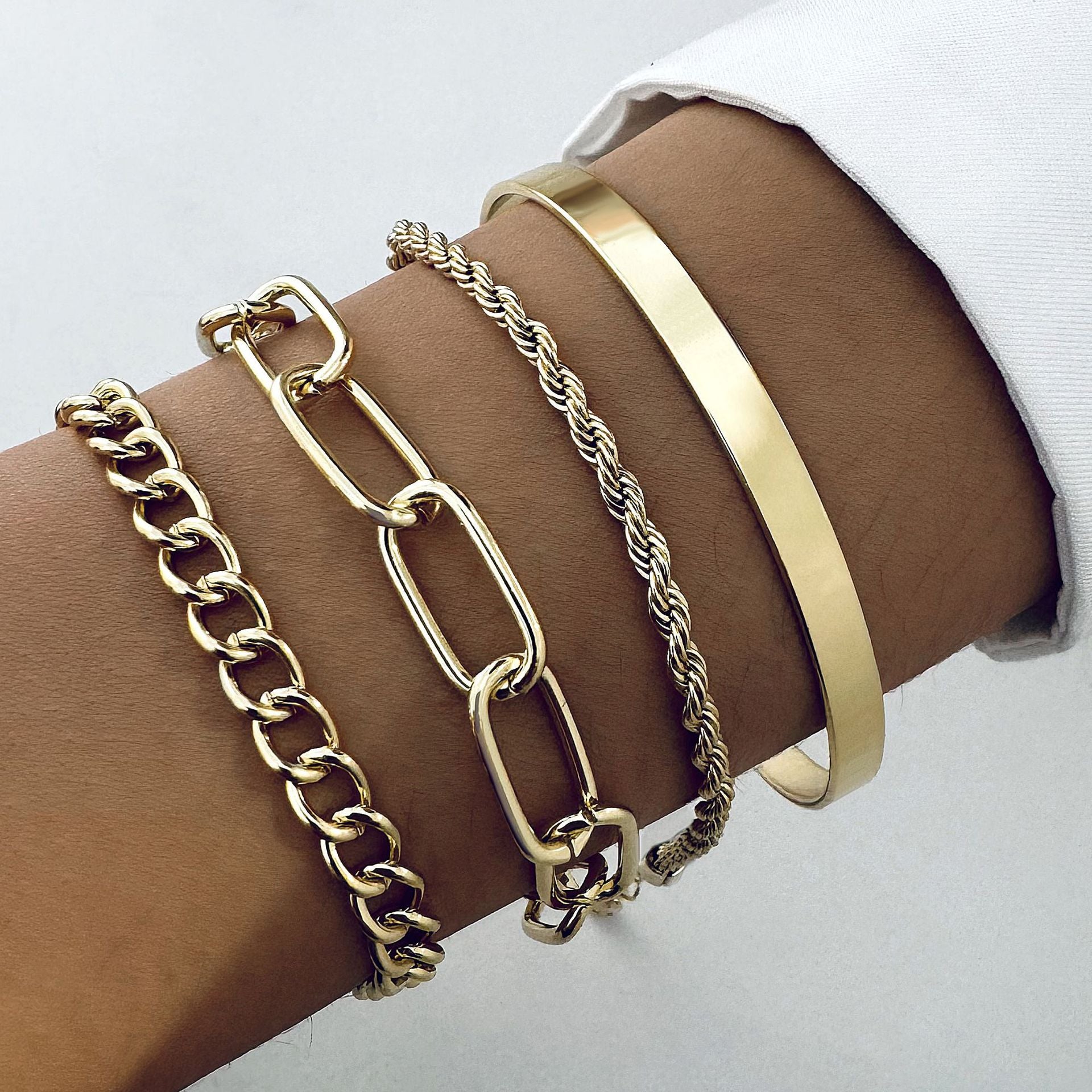 GP SKY Gold Chain Bracelet Set (4-piece Minimalist Collection)