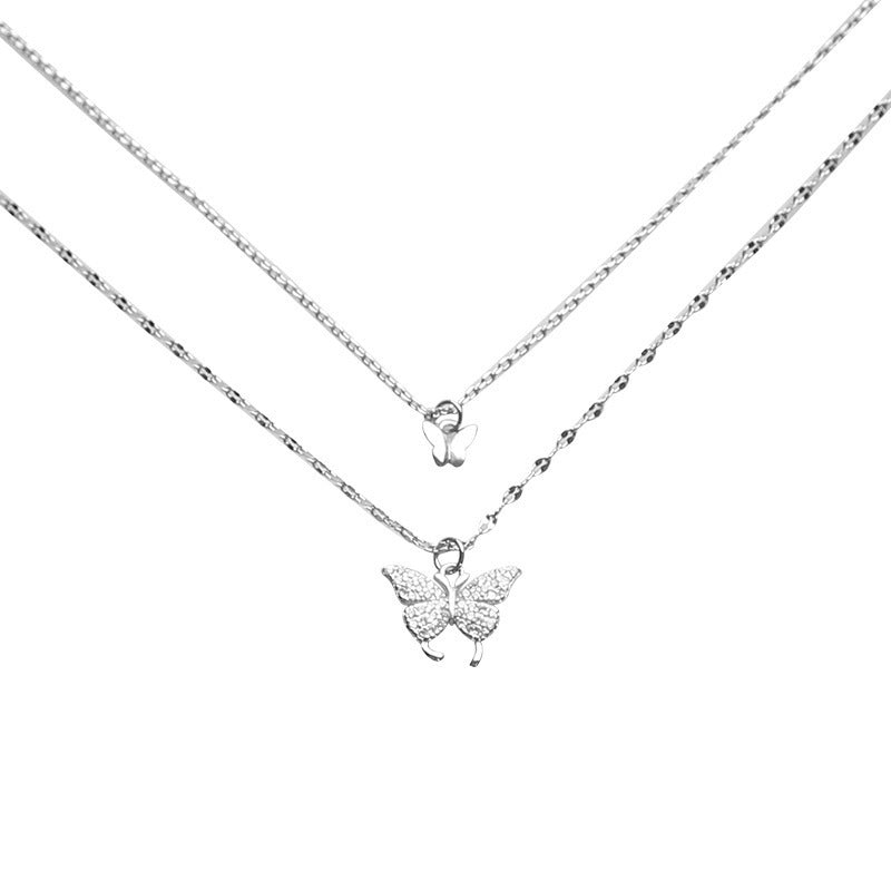 GP SKY Double Butterfly Layered Necklace- White & Gold Options